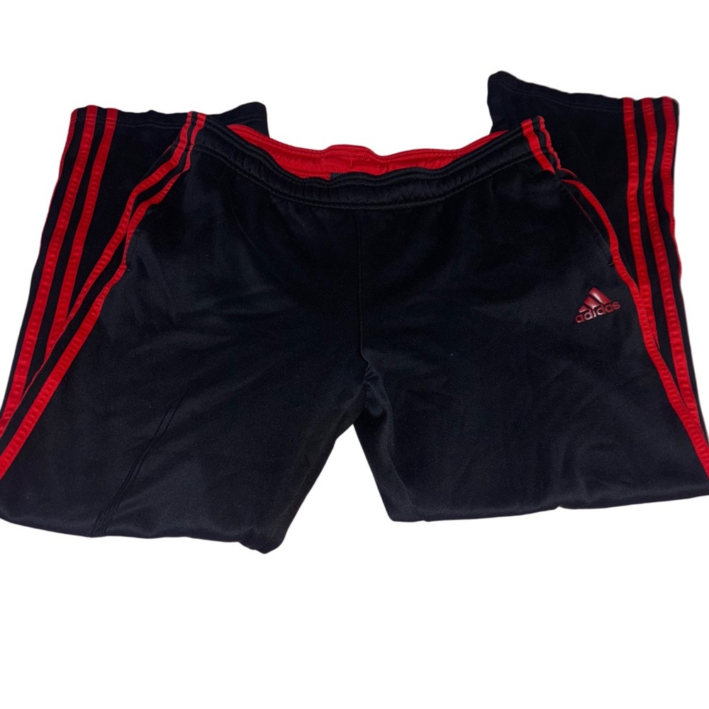 Adidas Kids Black Joggers with Red Stripes
